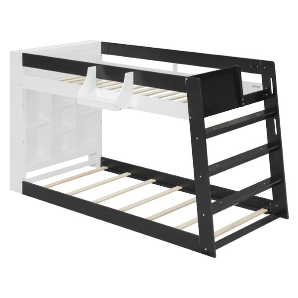 English Elm Queen Murphy Wall Bed with Hydraulic Lift Desk and Built-In Cabinet Storage White+Black 93.1 L x 40.5 W x 54.9 H N820S00095B