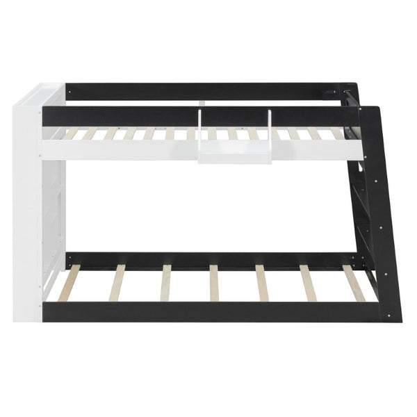 English Elm Queen Murphy Wall Bed with Hydraulic Lift Desk and Built-In Cabinet Storage White+Black 93.1 L x 40.5 W x 54.9 H N820S00095B
