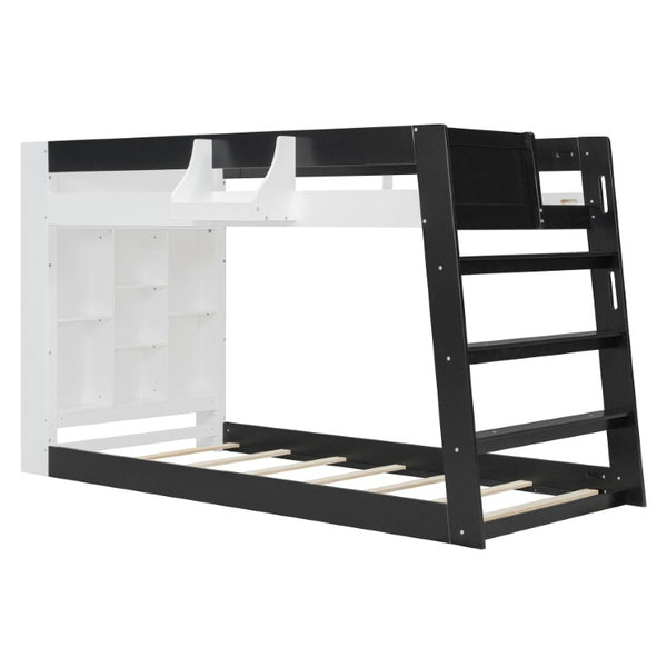 English Elm Queen Murphy Wall Bed with Hydraulic Lift Desk and Built-In Cabinet Storage White+Black 93.1 L x 40.5 W x 54.9 H N820S00095B