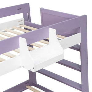 English Elm Twin Over XL Bunk Bed with Built-In Shelves and Guardrail Basket for Kids White+Purple 93.1 L x 40.5 W x 54.9 H N820S00095I