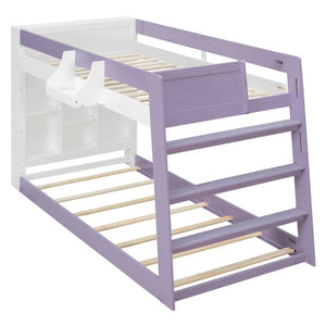 English Elm Twin Over XL Bunk Bed with Built-In Shelves and Guardrail Basket for Kids White+Purple 93.1 L x 40.5 W x 54.9 H N820S00095I