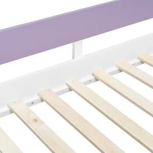 English Elm Twin Over XL Bunk Bed with Built-In Shelves and Guardrail Basket for Kids White+Purple 93.1 L x 40.5 W x 54.9 H N820S00095I