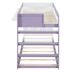 English Elm Twin Over XL Bunk Bed with Built-In Shelves and Guardrail Basket for Kids White+Purple 93.1 L x 40.5 W x 54.9 H N820S00095I