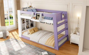 English Elm Twin Over XL Bunk Bed with Built-In Shelves and Guardrail Basket for Kids White+Purple 93.1 L x 40.5 W x 54.9 H N820S00095I