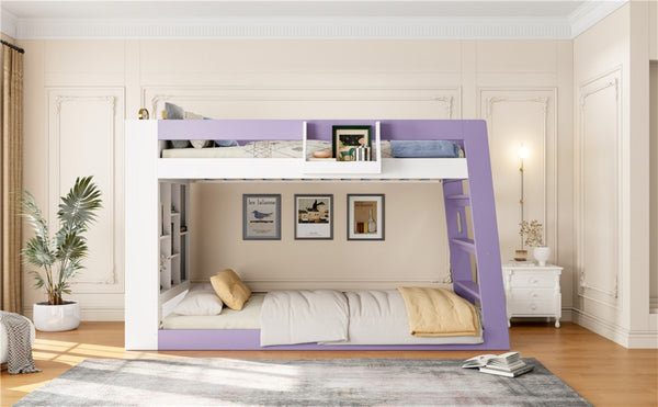 English Elm Twin Over XL Bunk Bed with Built-In Shelves and Guardrail Basket for Kids White+Purple 93.1 L x 40.5 W x 54.9 H N820S00095I