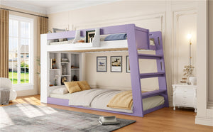English Elm Twin Over XL Bunk Bed with Built-In Shelves and Guardrail Basket for Kids White+Purple 93.1 L x 40.5 W x 54.9 H N820S00095I