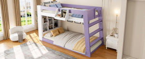 English Elm Twin Over XL Bunk Bed with Built-In Shelves and Guardrail Basket for Kids White+Purple 93.1 L x 40.5 W x 54.9 H N820S00095I