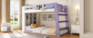 English Elm Twin Over XL Bunk Bed with Built-In Shelves and Guardrail Basket for Kids White+Purple 93.1 L x 40.5 W x 54.9 H N820S00095I