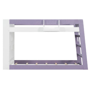 English Elm Twin Over XL Bunk Bed with Built-In Shelves and Guardrail Basket for Kids White+Purple 93.1 L x 40.5 W x 54.9 H N820S00095I