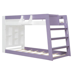 English Elm Twin Over XL Bunk Bed with Built-In Shelves and Guardrail Basket for Kids White+Purple 93.1 L x 40.5 W x 54.9 H N820S00095I