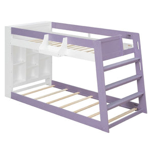 English Elm Twin Over XL Bunk Bed with Built-In Shelves and Guardrail Basket for Kids White+Purple 93.1 L x 40.5 W x 54.9 H N820S00095I