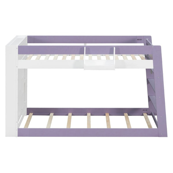 English Elm Twin Over XL Bunk Bed with Built-In Shelves and Guardrail Basket for Kids White+Purple 93.1 L x 40.5 W x 54.9 H N820S00095I