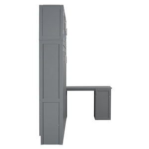 English Elm Queen Murphy Wall Bed with Hydraulic Lift Desk and Built-In Cabinet Storage Gray 109.6 L x 67.9 W x 90.5 H N820S10034E-2