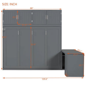 English Elm Queen Murphy Wall Bed with Hydraulic Lift Desk and Built-In Cabinet Storage Gray 109.6 L x 67.9 W x 90.5 H N820S10034E-2