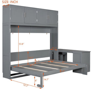 English Elm Queen Murphy Wall Bed with Hydraulic Lift Desk and Built-In Cabinet Storage Gray 109.6 L x 67.9 W x 90.5 H N820S10034E-2