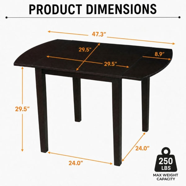 English Elm Extendable Drop Leaf Rubberwood Dining Table Space Saving Modern Small Kitchen Design Dark Brown N842P491824B