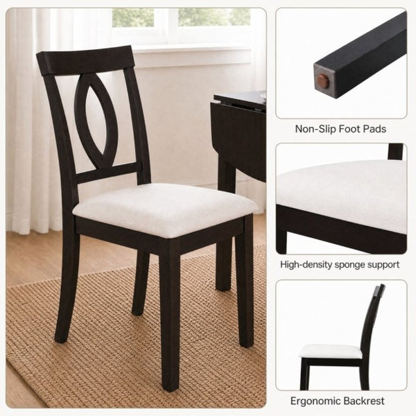English Elm Wooden Rubberwood Dining Chairs Mid Century Upholstered Padded Seat Set for Kitchen Dark Brown N842P491825B