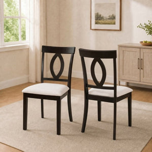 English Elm Wooden Rubberwood Dining Chairs Mid Century Upholstered Padded Seat Set for Kitchen Dark Brown N842P491825B