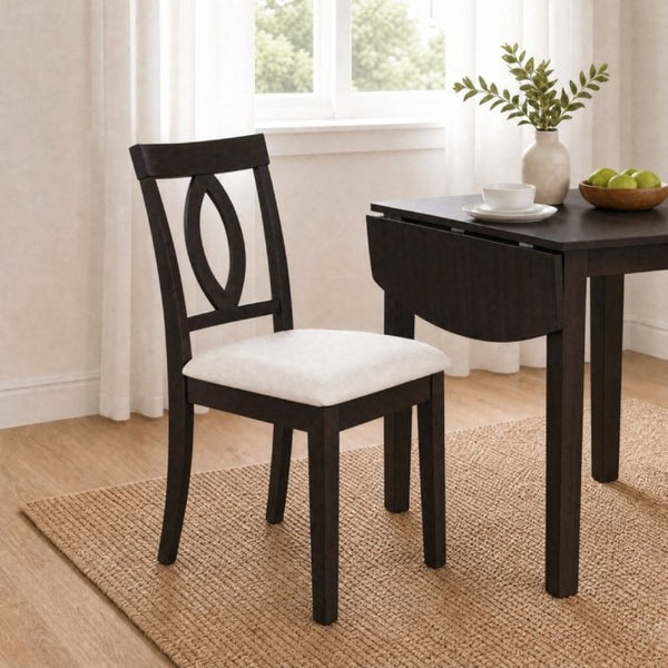 English Elm Wooden Rubberwood Dining Chairs Mid Century Upholstered Padded Seat Set for Kitchen Dark Brown N842P491825B