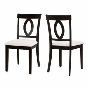 English Elm Wooden Rubberwood Dining Chairs Mid Century Upholstered Padded Seat Set for Kitchen Dark Brown N842P491825B