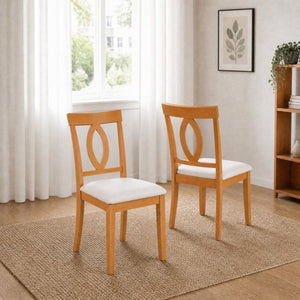 English Elm Wooden Rubberwood Dining Chairs Mid Century Upholstered Padded Seat Set for Kitchen Natural N842P491825N
