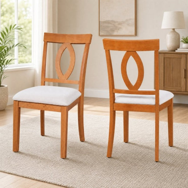 English Elm Wooden Rubberwood Dining Chairs Mid Century Upholstered Padded Seat Set for Kitchen Natural N842P491825N