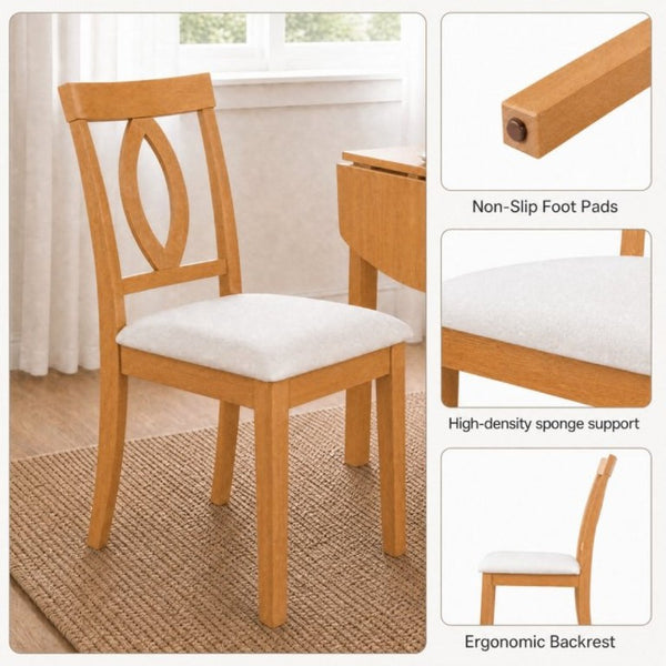 English Elm Wooden Rubberwood Dining Chairs Mid Century Upholstered Padded Seat Set for Kitchen Natural N842P491825N