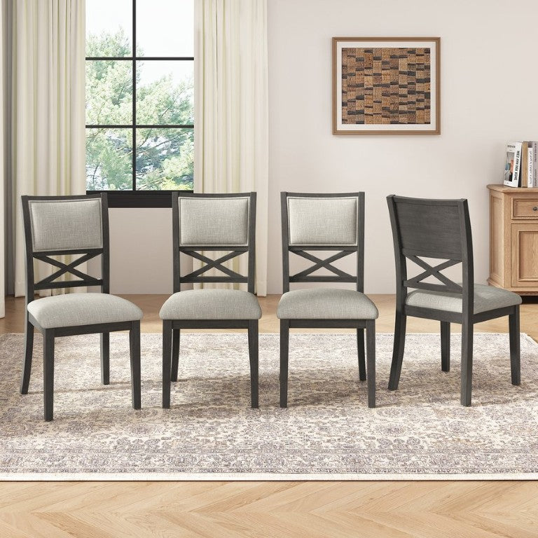 English Elm Upholstered Farmhouse Dining Chair Set with X-Back Foam Seat and Rubberwood Legs Dark Gray + Beige N842P492642G