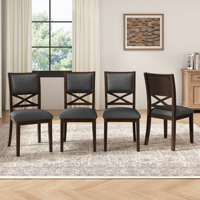 English Elm Upholstered Farmhouse Dining Chair Set of 4 with Cross Back and Rubberwood Legs N842P492642W