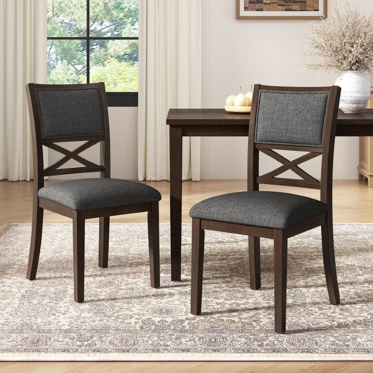 English Elm Upholstered Farmhouse Dining Chair Set of 4 with Cross Back and Rubberwood Legs N842P492642W