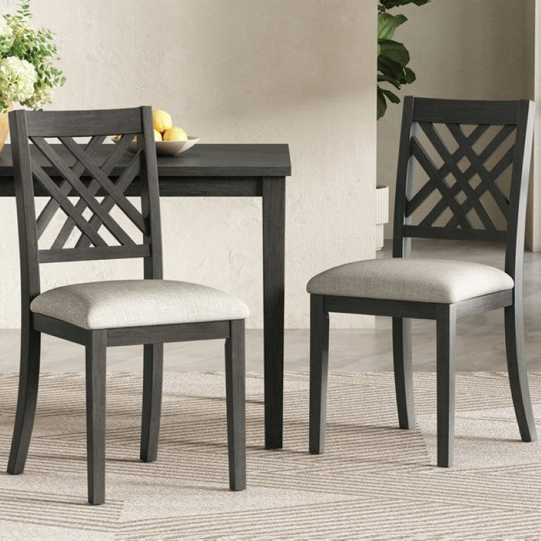 English Elm 2-Piece Cross Back Rubberwood Dining Chair Set with Foam Cushioned Linen Seat N842P492643G
