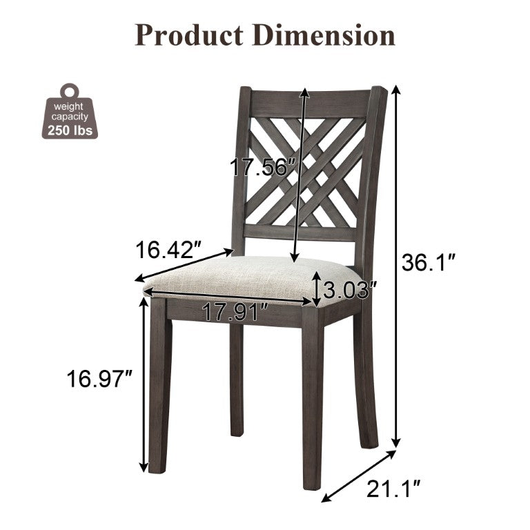 English Elm 2-Piece Cross Back Rubberwood Dining Chair Set with Foam Cushioned Linen Seat N842P492643G