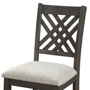English Elm Dining Set with Cross Back Chairs and Bench Rubberwood Legs Farmhouse Style Seats Six Dark Gray + Beige Cushion Set for 6 N842S000043G