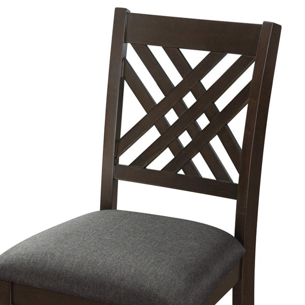 English Elm Dining Set with Cross Back Chairs and Bench Rubberwood Legs Farmhouse Style Seats Six Walnut + Gray Cushion Set for 6 N842S000043W