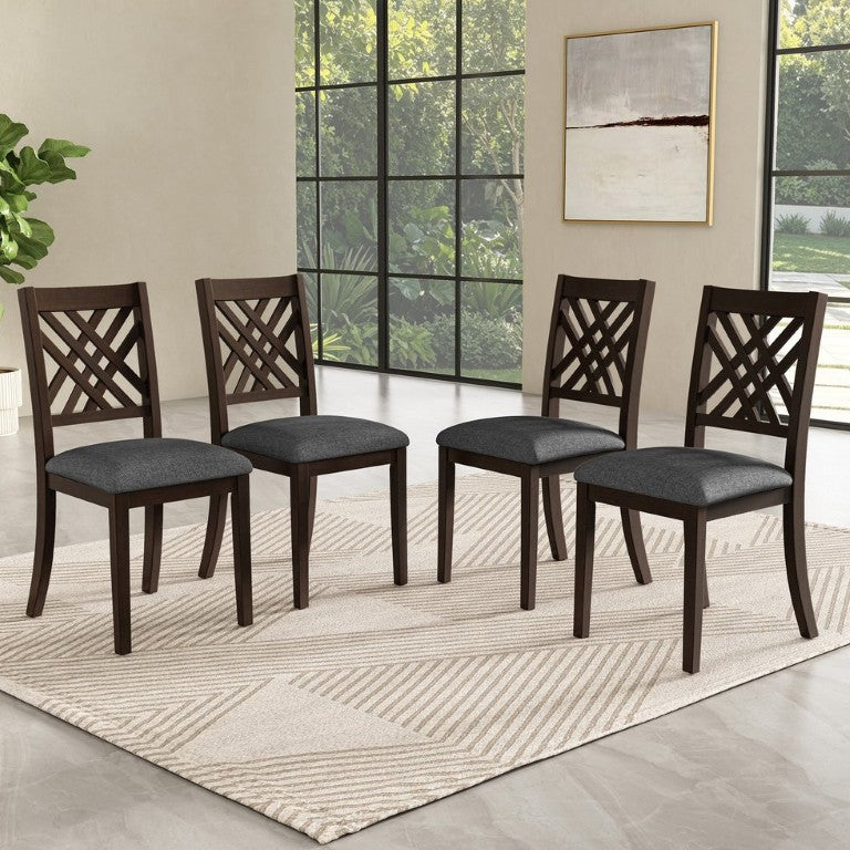 English Elm 4-Piece Cross Back Rubberwood Dining Chair Set with Foam Cushioned Linen Seats Farmhouse N842S000643W