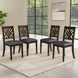 English Elm 4-Piece Cross Back Rubberwood Dining Chair Set with Foam Cushioned Linen Seats Farmhouse N842S000643W