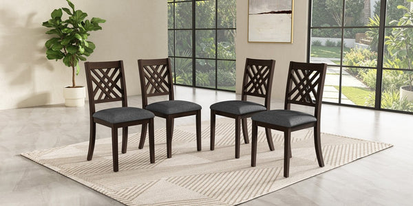 English Elm 4-Piece Cross Back Rubberwood Dining Chair Set with Foam Cushioned Linen Seats Farmhouse N842S000643W