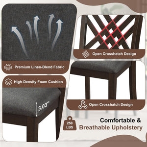 English Elm 4-Piece Cross Back Rubberwood Dining Chair Set with Foam Cushioned Linen Seats Farmhouse N842S000643W