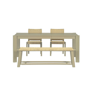 English Elm 6-piece Solid Wood Extendable Dining Set with Rattan Chairs Bench Modern Farmhouse N842S000655E