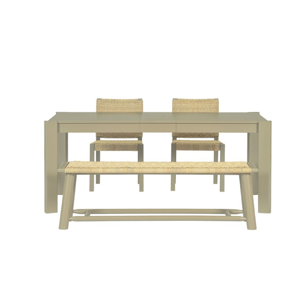 English Elm 6-piece Solid Wood Extendable Dining Set with Rattan Chairs Bench Modern Farmhouse N842S000655E