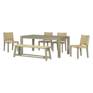 English Elm 6-piece Solid Wood Extendable Dining Set with Rattan Chairs Bench Modern Farmhouse N842S000655E