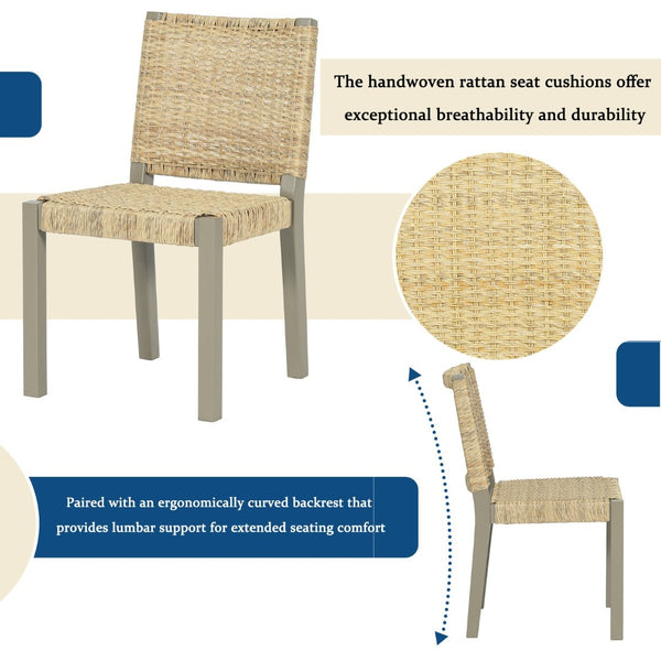 English Elm 6-piece Solid Wood Extendable Dining Set with Rattan Chairs Bench Modern Farmhouse N842S000655E