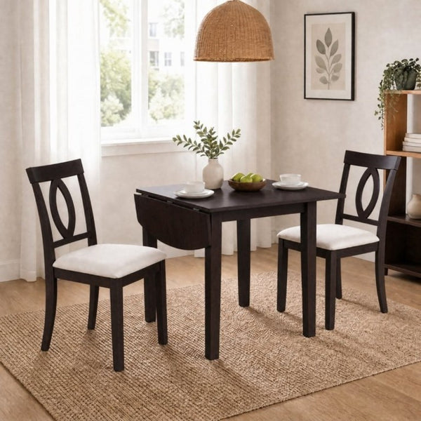English Elm 3-Piece Rubberwood Drop Leaf Dining Set Extendable Table Upholstered Chairs for Apartments Dark Brown N842S000824B