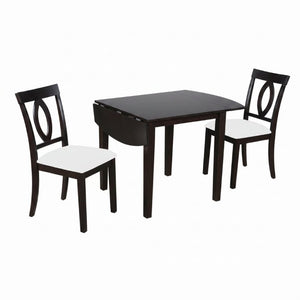 English Elm 3-Piece Rubberwood Drop Leaf Dining Set Extendable Table Upholstered Chairs for Apartments Dark Brown N842S000824B