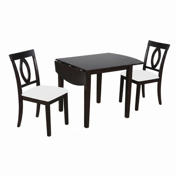English Elm 3-Piece Rubberwood Drop Leaf Dining Set Extendable Table Upholstered Chairs for Apartments Dark Brown N842S000824B