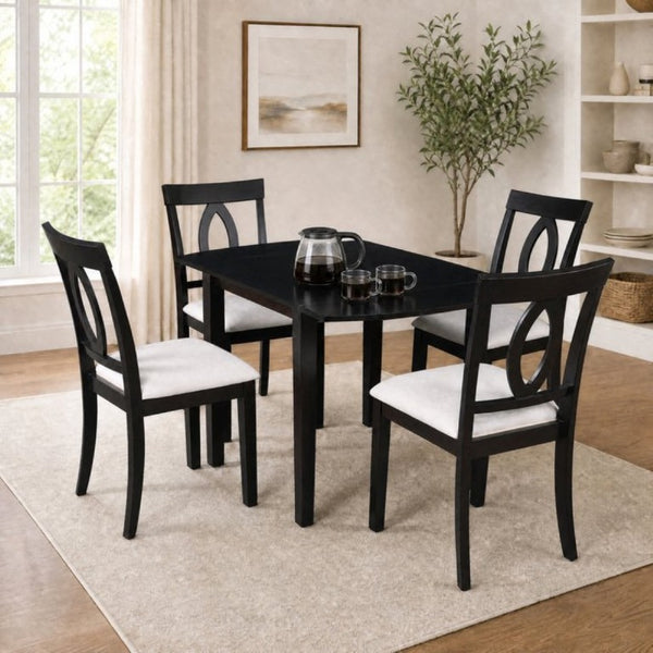 English Elm 3-Piece Rubberwood Drop Leaf Dining Set Extendable Table Upholstered Chairs for Apartments Dark Brown N842S000824B