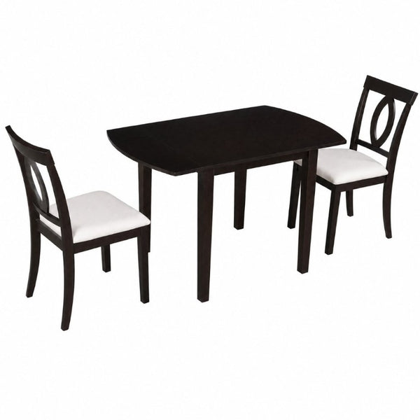 English Elm 3-Piece Rubberwood Drop Leaf Dining Set Extendable Table Upholstered Chairs for Apartments Dark Brown N842S000824B