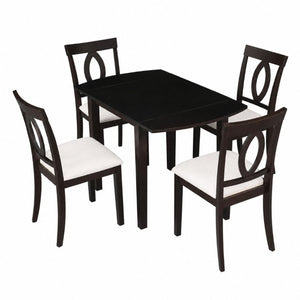 English Elm 3-Piece Rubberwood Drop Leaf Dining Set Extendable Table Upholstered Chairs for Apartments Dark Brown N842S000824B