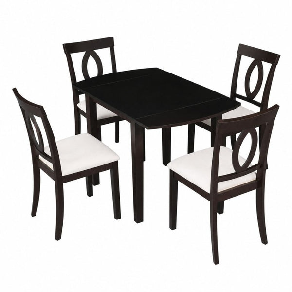 English Elm 3-Piece Rubberwood Drop Leaf Dining Set Extendable Table Upholstered Chairs for Apartments Dark Brown N842S000824B