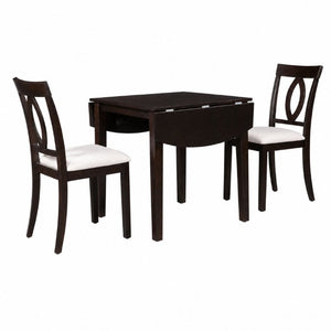 English Elm 3-Piece Rubberwood Drop Leaf Dining Set Extendable Table Upholstered Chairs for Apartments Dark Brown N842S000824B